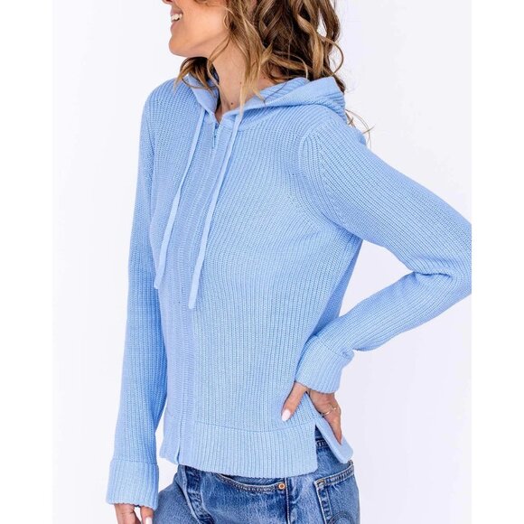 Pura Cashmere supima Cotton Fisherman Hoodie sweater full zip size XL lt blue - Picture 7 of 8